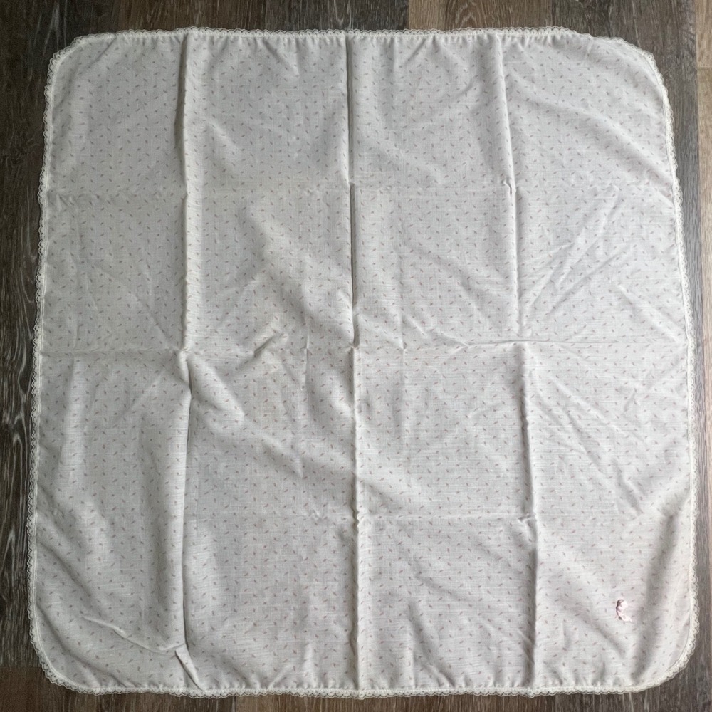 Unbranded Receiving Blanket Kids OS White Pink Floral Lace Trim Bow Vintage
